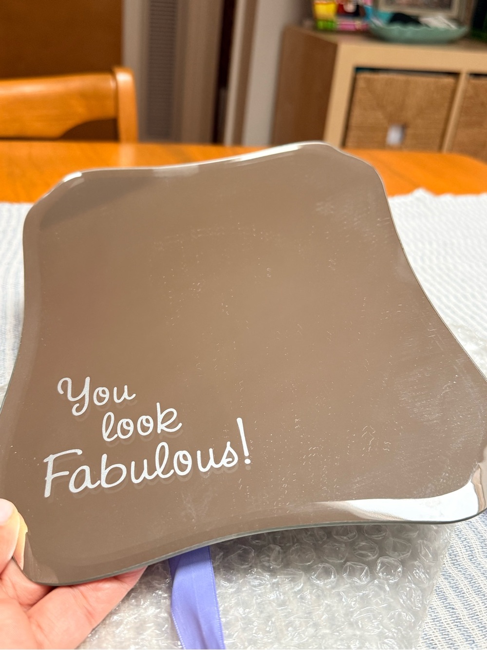 Modern Wavy Affirmation Desk Mirror – "You Look Fabulous!"